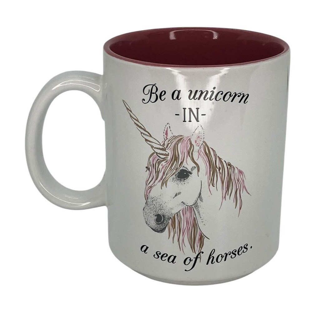 Be a Unicorn In a‎ Sea of Horses Love Your Mug Pink/White/Gold Coffee Tea Cup